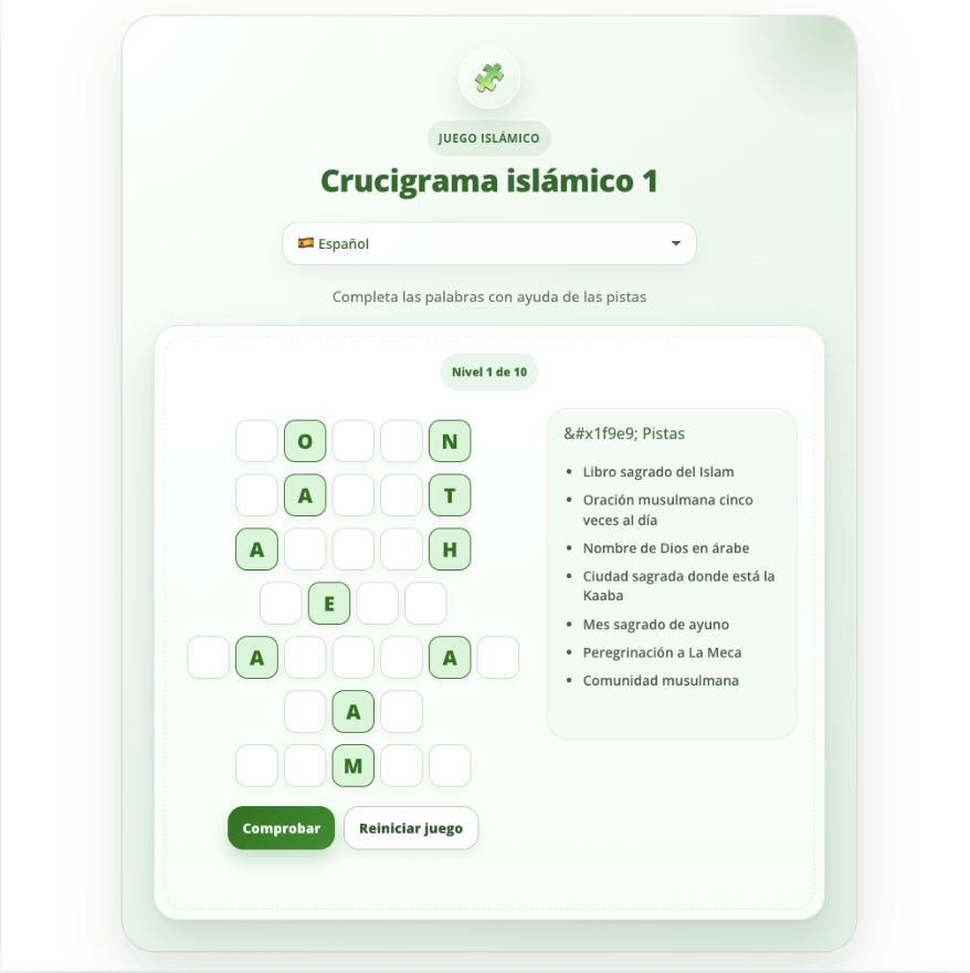Crucigrama Islámico Crucigrama islámico para aprender conceptos relacionados con el Islam